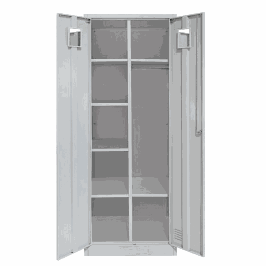 Light grey 2er Schließfachschrank locker with two compartments and interior shelves, 60x180x50cm, ideal for changing rooms or storage