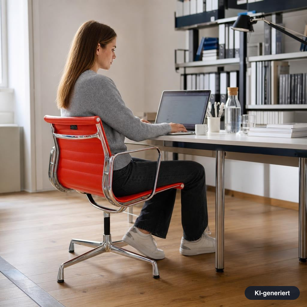 Vitra EA 108 Leder orange Chrom beidseitig