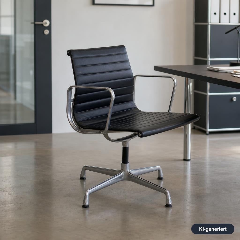 Vitra EA 108 Leder schwarz (Alu poliert)