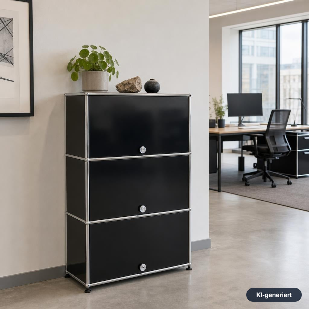 USM Haller Highboard 1x3 Schwarz (Lochrückwand)