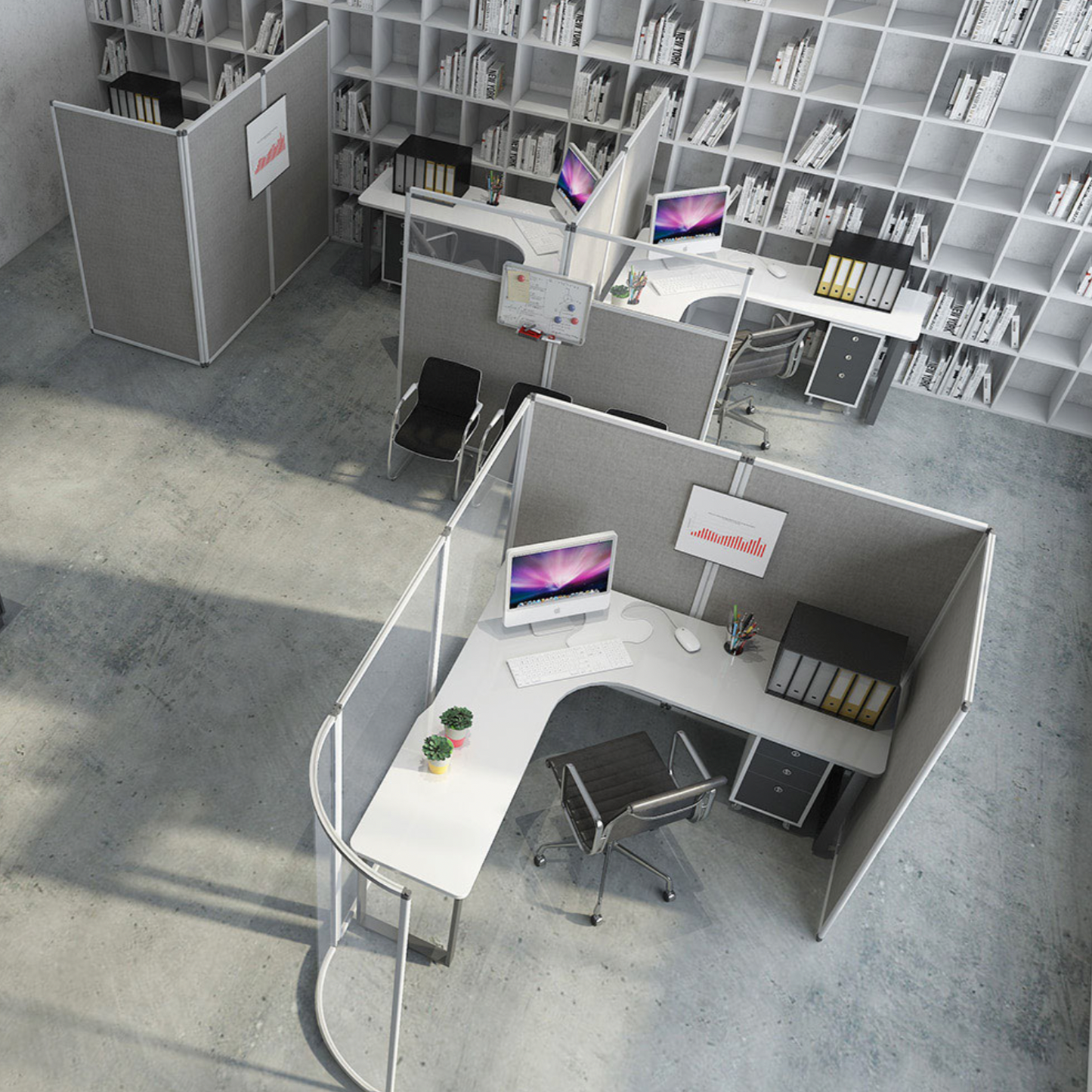 Modulare Stellwand als Schallschutz und Sichtschutz im Büro mit 80x160 cm Elementen und integrierten Standfüßen