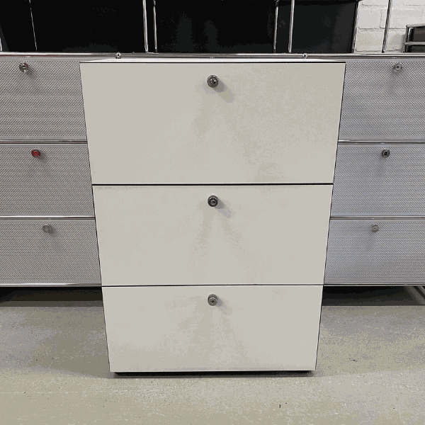 Dobergo Sideboard 3OH white compact storage cabinet with three drop-down compartments measuring 118x80x42cm