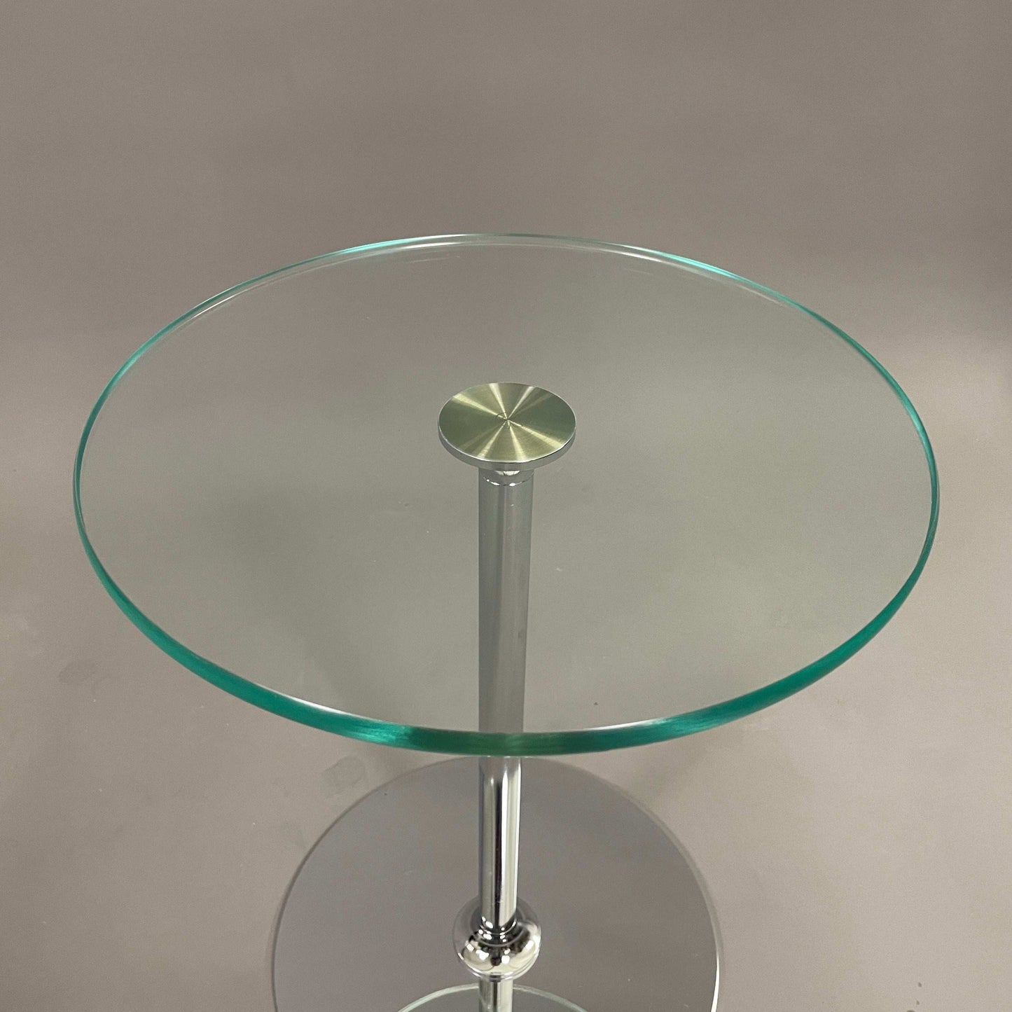 Draenert Beistelltisch Glas mit Chromgestell rund Ø35cm Höhe 45cm modern elegant
