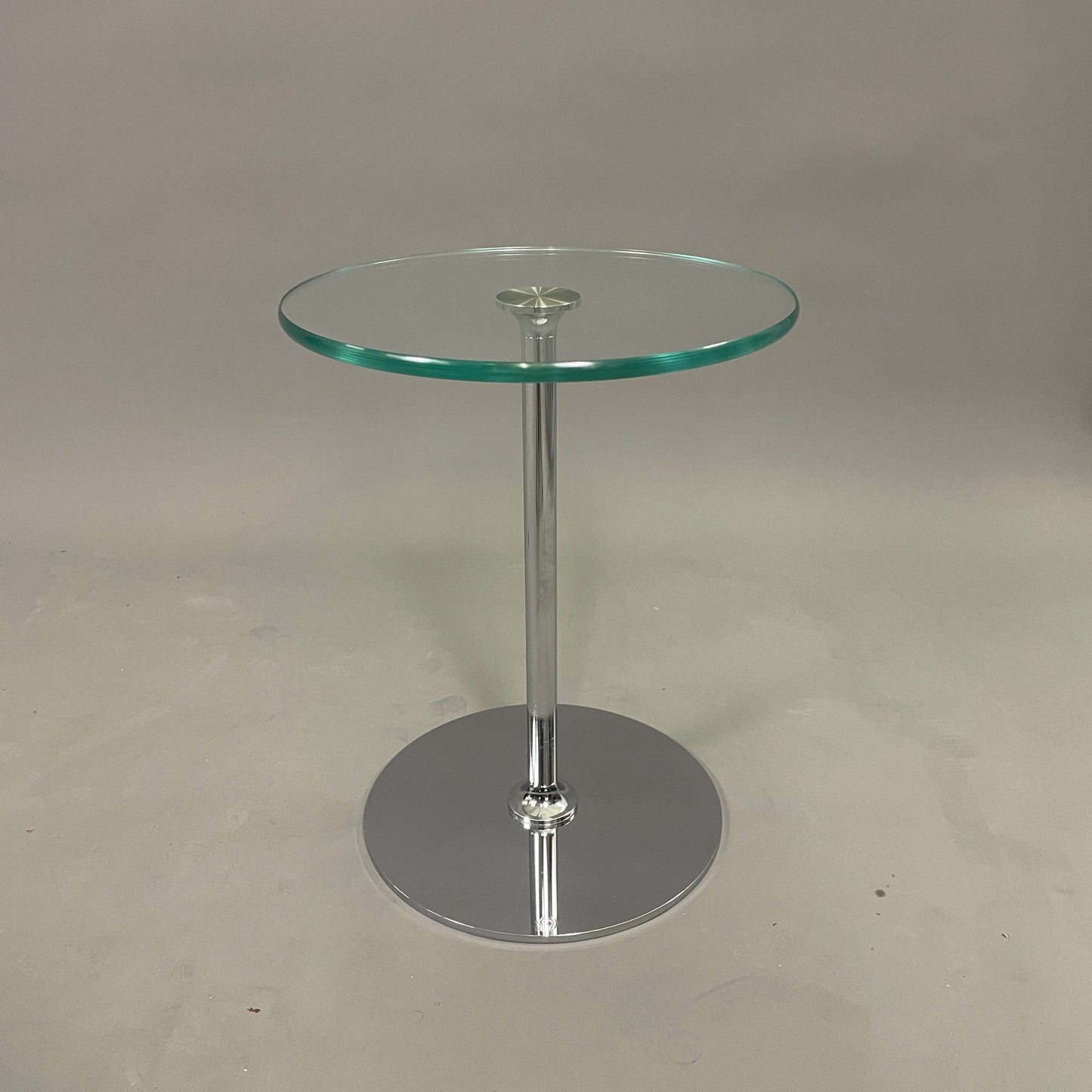Draenert Beistelltisch aus Glas mit Chromfuß, Ø35cm, Höhe 45cm