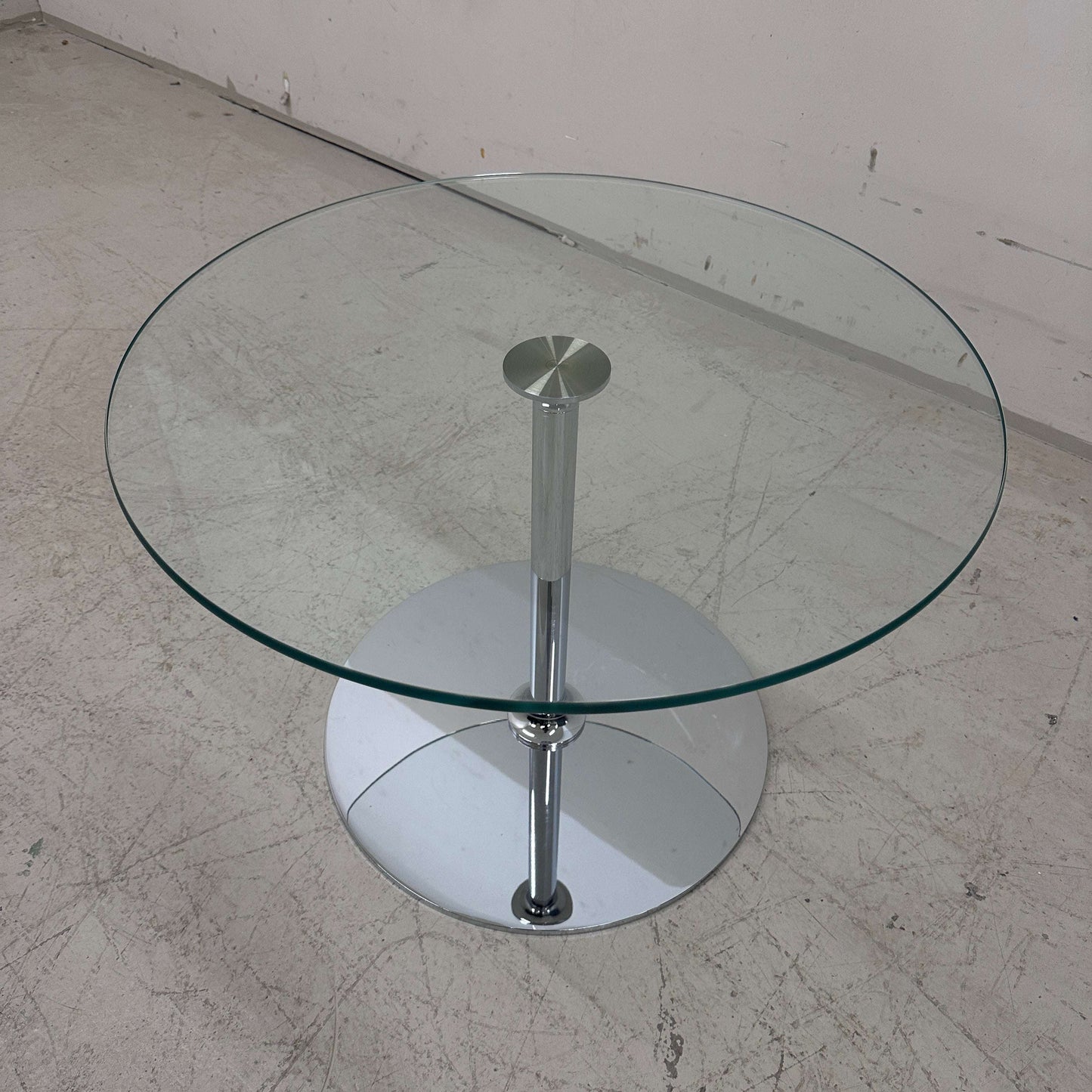 Draenert Beistelltisch Glas Ø70cm mit Chromgestell moderner runder Glastisch