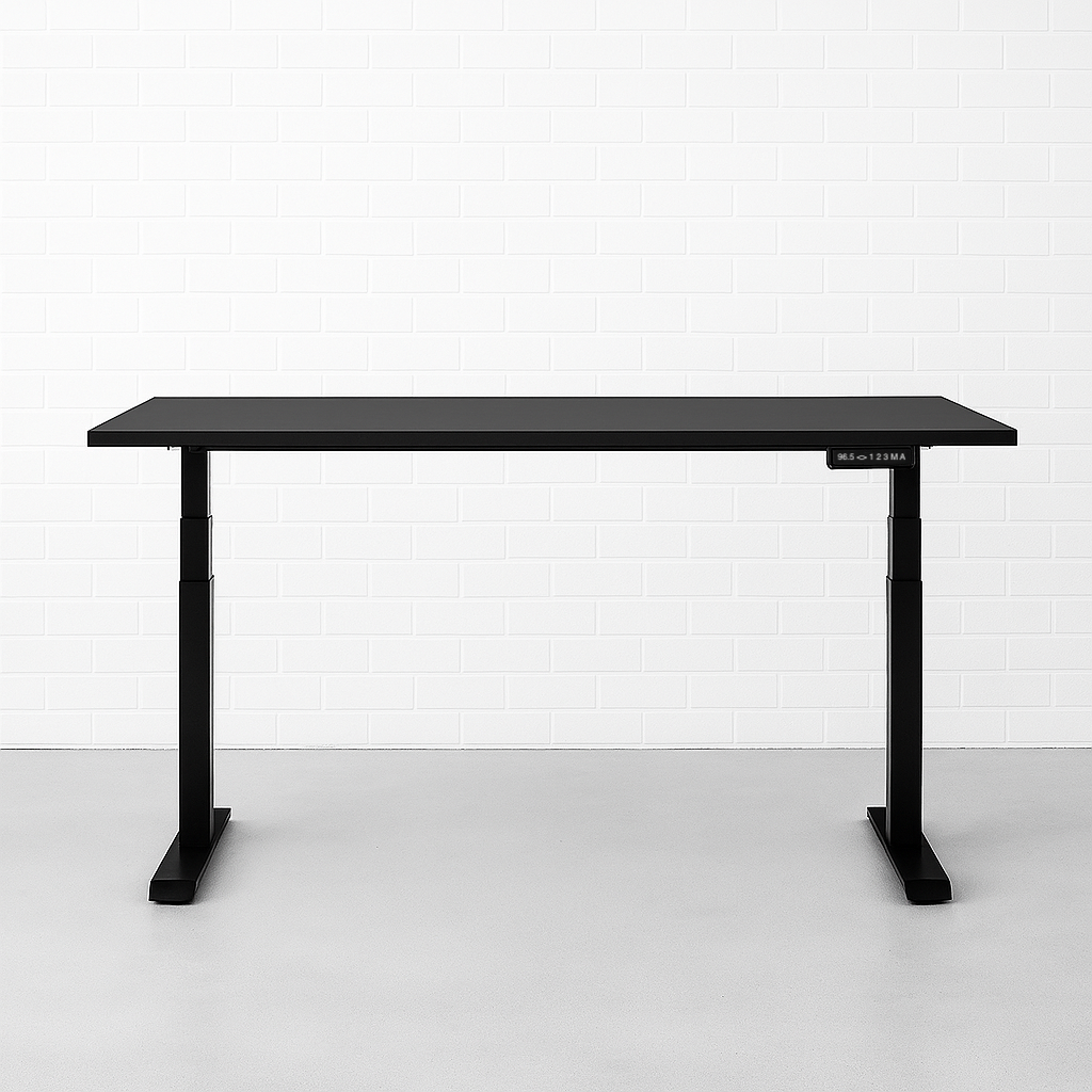 FLEX EHV-2 elektrisch höhenverstellbarer Schreibtisch mit schwarzem Gestell und Tischplatte, 120-200 cm breit, 68-126 cm höhenverstellbar, 4-fach Memoryfunktion, moderner Steh-Sitz-Tisch