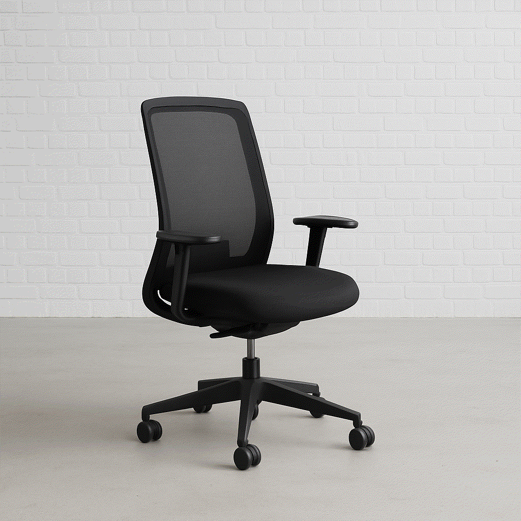 Interstuhl Every ergonomischer Bürostuhl mit schwarzem Polster und Gestell, verstellbarer Sitzhöhe, Rückenlehne, Sitztiefe sowie Armlehnenhöhe und -breite.