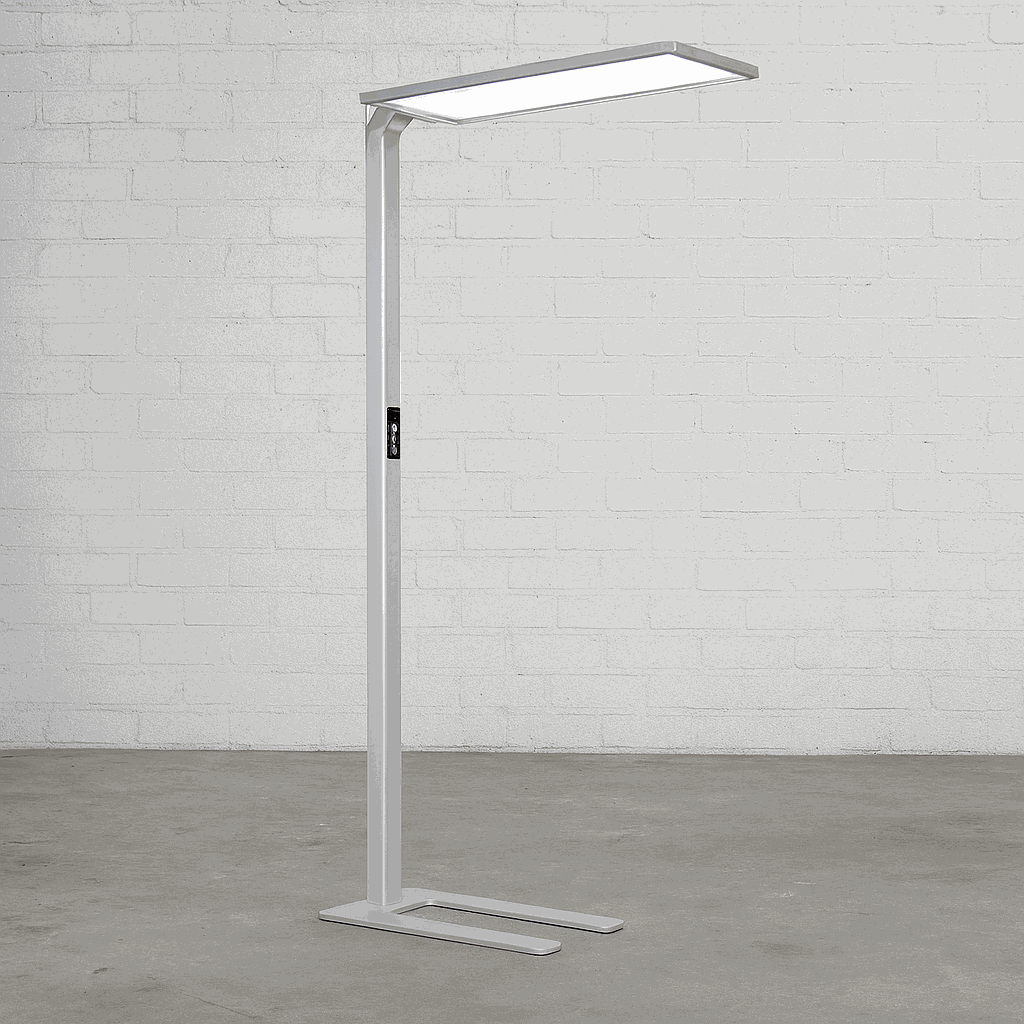 Lenorad LED Stehlampe silbergrau mit 4000K neutralweiß, dimmbar, Tageslicht- und Bewegungssensor, Touch-Bedienung, 80W Verbrauch