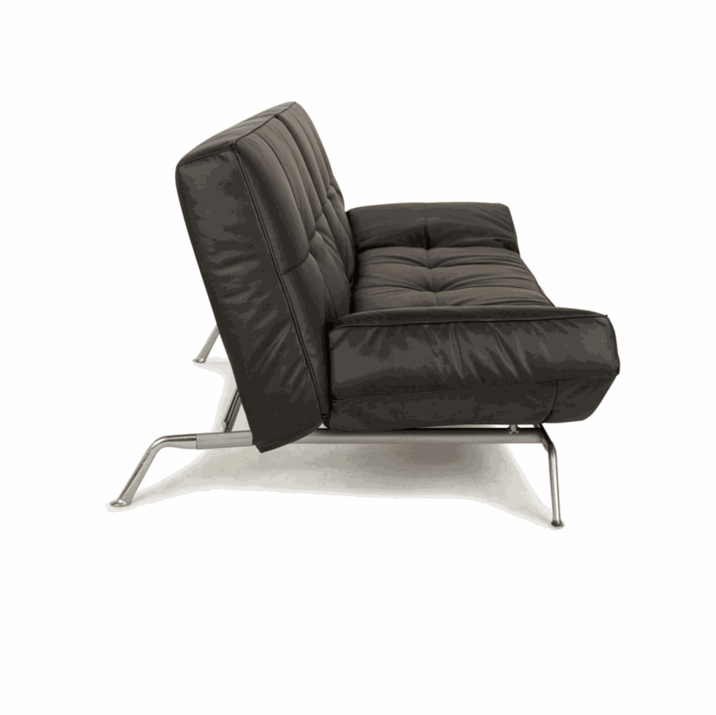 Lignet Roset Schlafsofa Smala aus schwarzem Leder mit verstellbarer Rückenlehne und Metallgestell