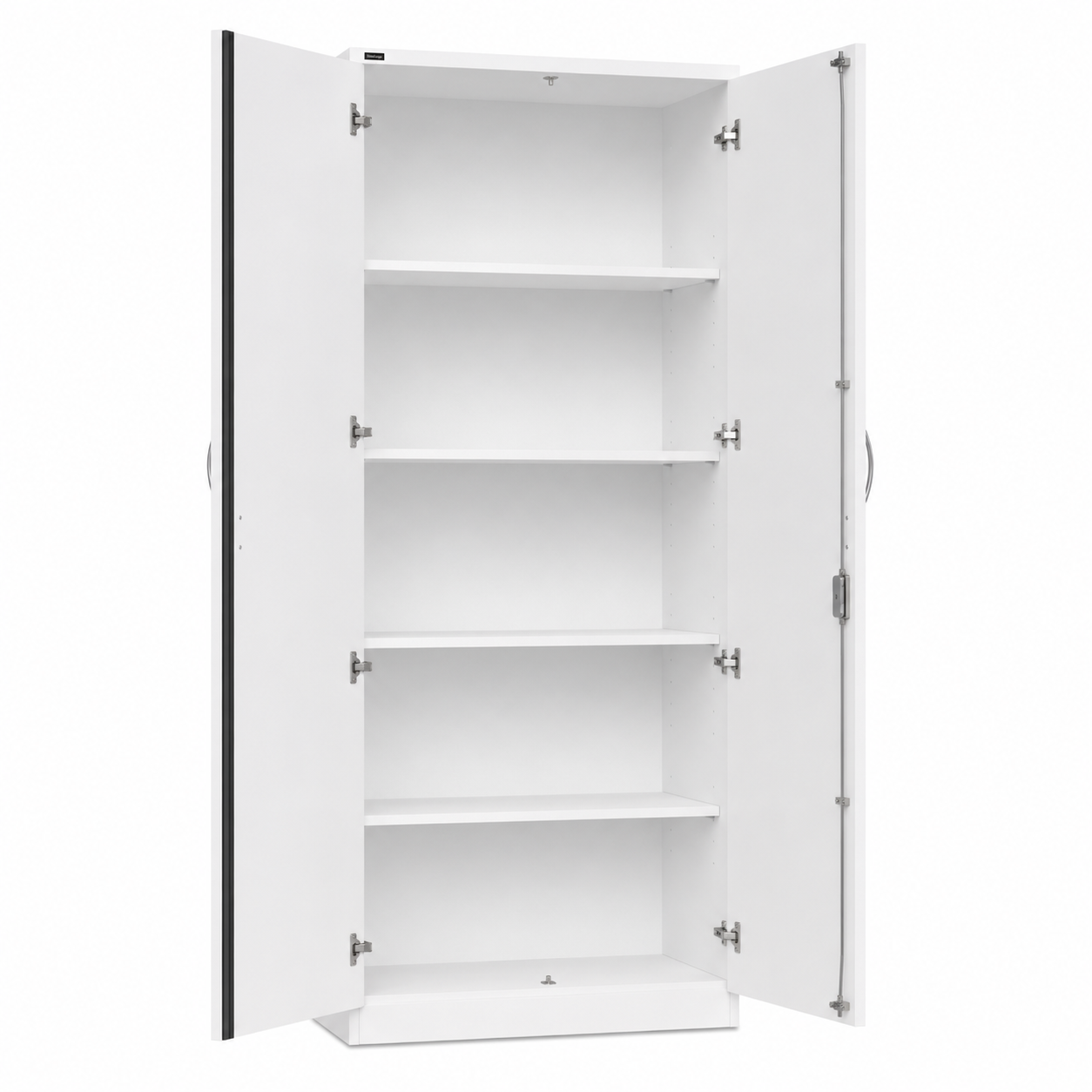 Weisser NowyStyl Aktenschrank 5OH aus MFC mit fünf offenen Fächern, Türen geöffnet.