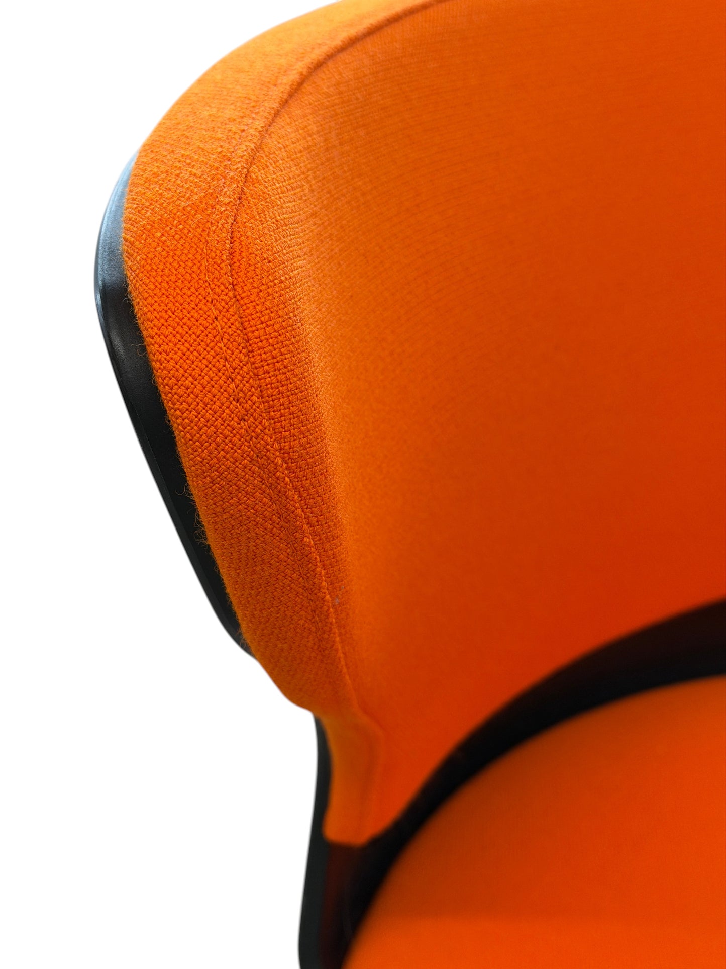 Close-up of a Sedus Turn around 181 high desk chair in vibrant orange fabric with black trim.