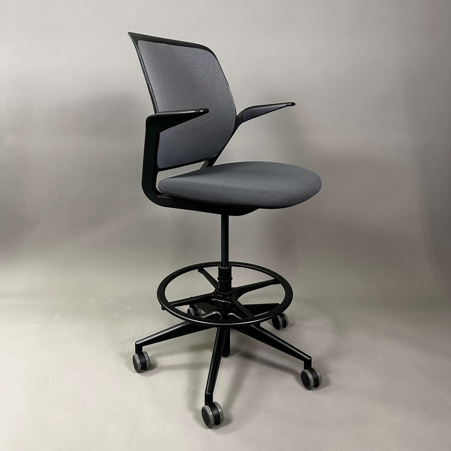 Steelcase Cobi adjustable black frame office chair with graphite fabric seat and mesh backrest on casters