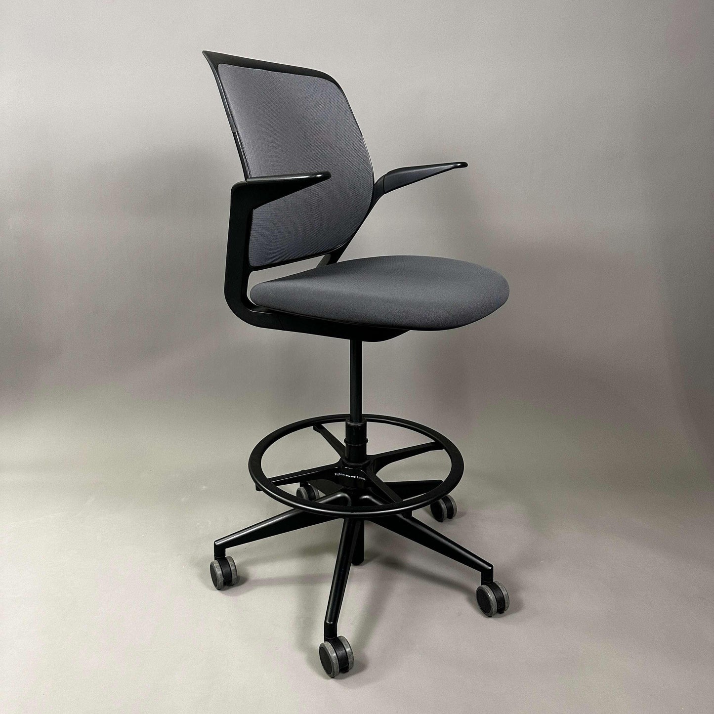 Steelcase Cobi adjustable black frame office chair with graphite fabric seat and mesh backrest on casters