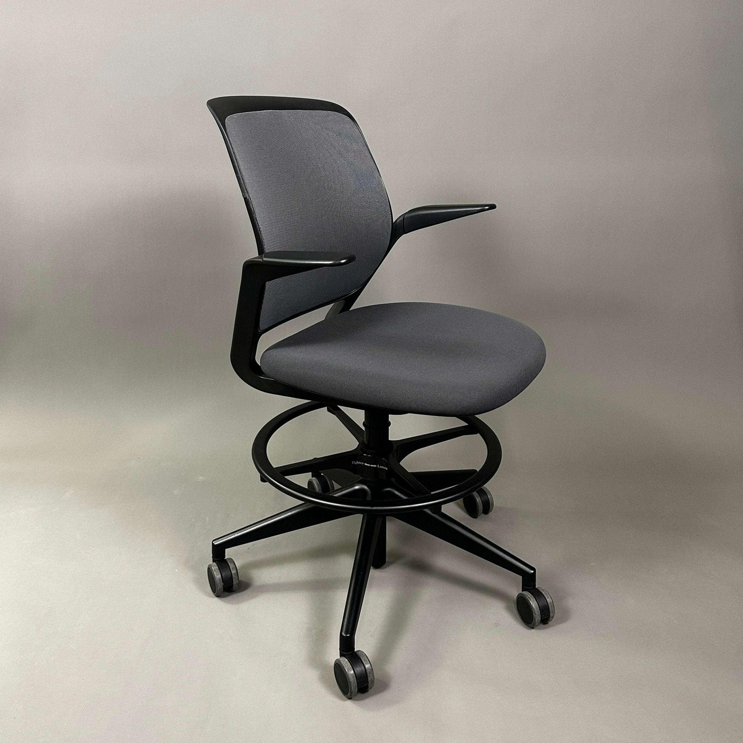 Steelcase Cobi adjustable desk and conference chair with graphite fabric seat and mesh backrest on casters