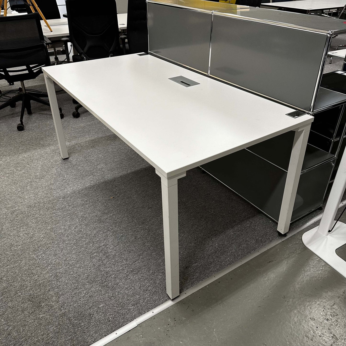 Steelcase Kalidro adjustable white office desk with cable management and metal legs, 180x90cm
