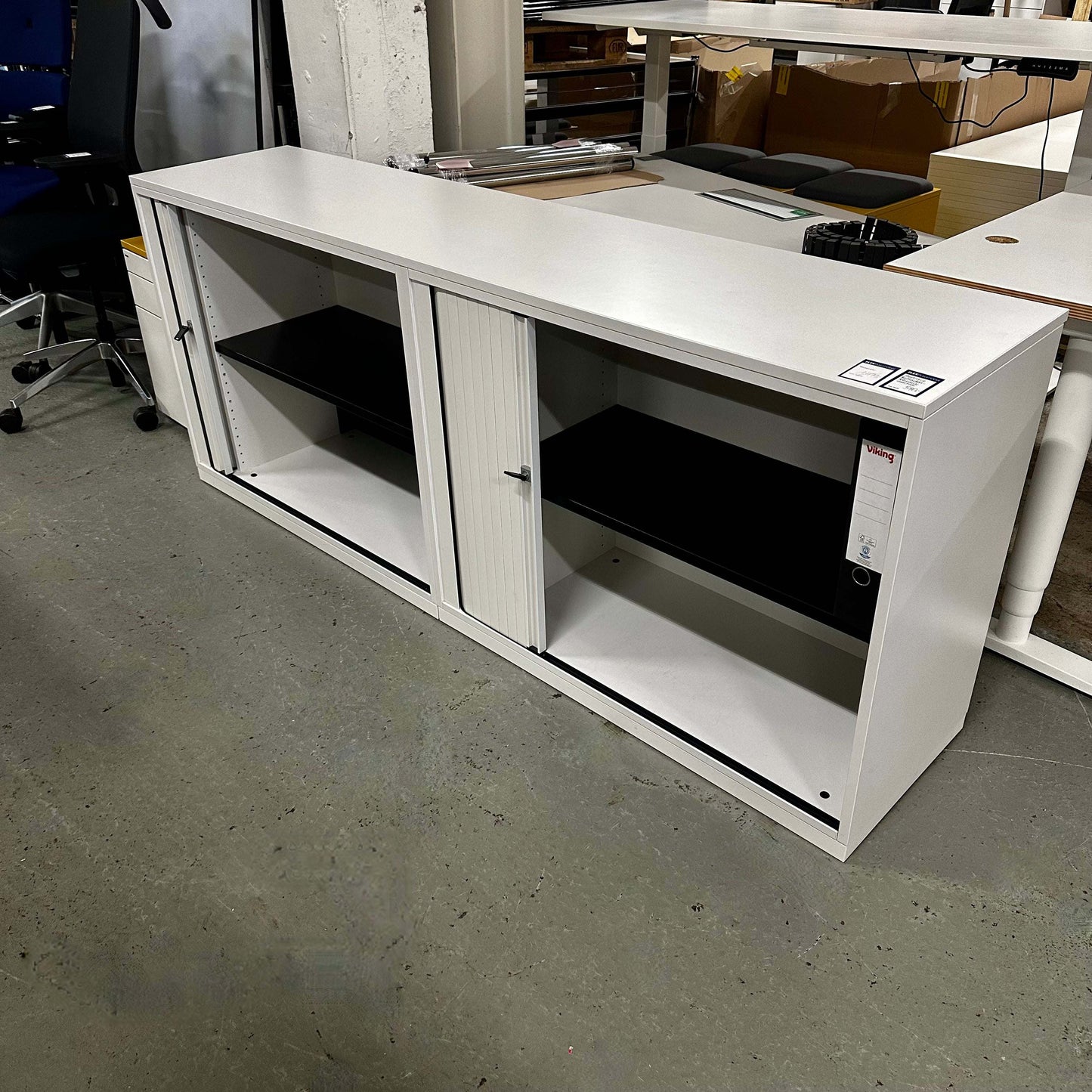 White Steelcase Sideboard 2OH with sliding door storage and dimensions 200x81x45 cm