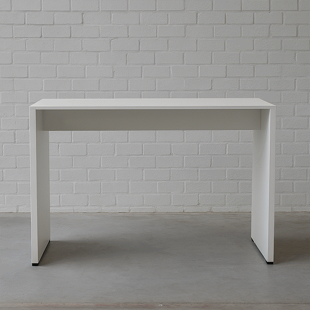 Weißer Stehtisch Hochtisch 200x80x106cm aus Schreinerarbeit vor Ziegelwand