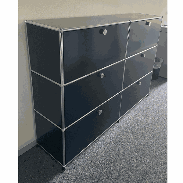 USM Haller Highboard steel blue 2x3 with 6 compartments measuring 153x109x38cm