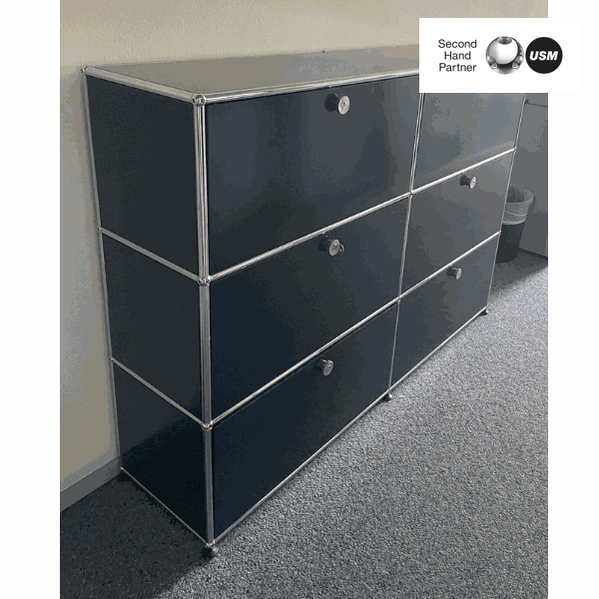 USM Haller Highboard steel blue 2x3 with 6 compartments measuring 153x109x38cm