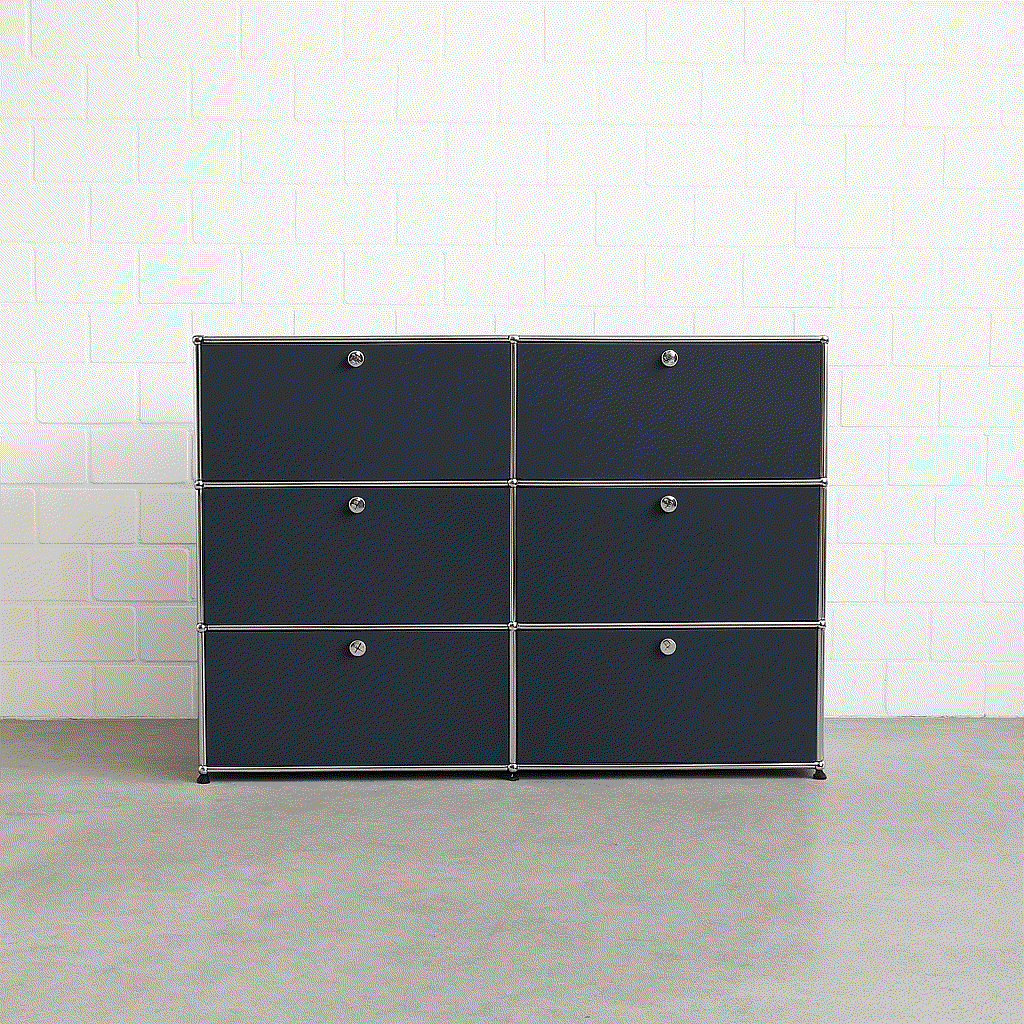 USM Haller Highboard 2x3 anthrazit mit 2 Auszügen und 4 Klappen, 152x109x38 cm, modernes Stauraummöbel