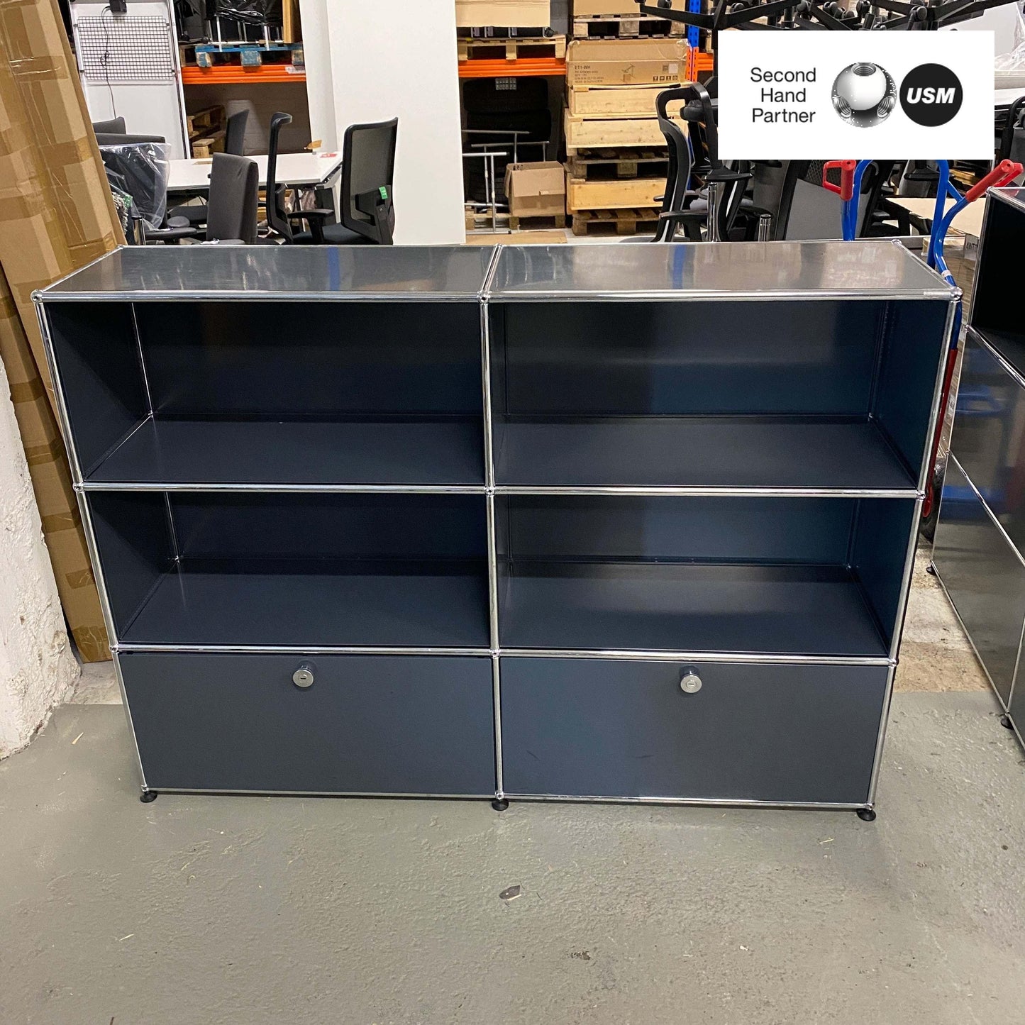 Anthracite USM Haller Highboard with 2x3 compartments and 2 drawers, 153x109x35cm