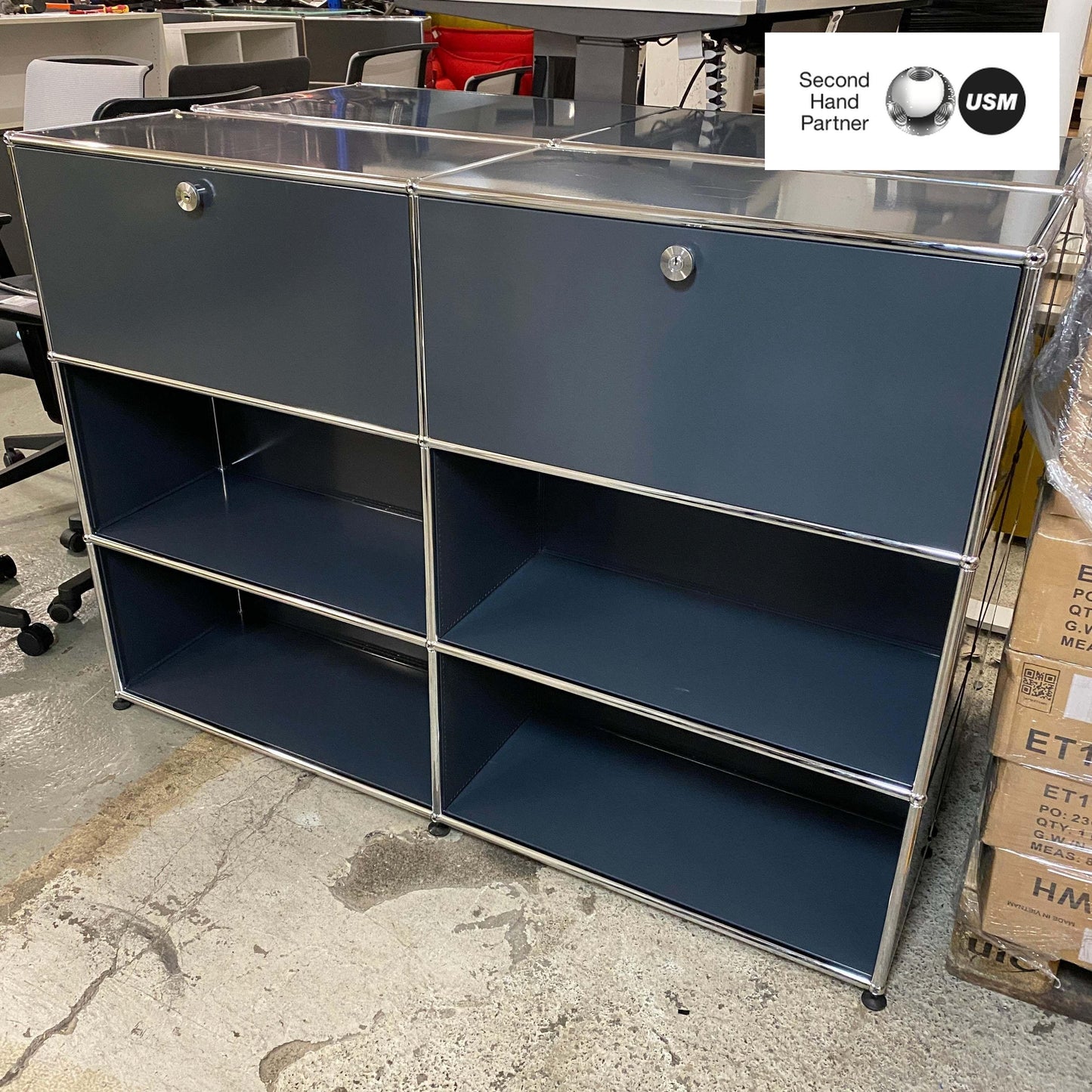 USM Haller Highboard anthracite with 2 flap doors and open shelves, 153x109x35cm
