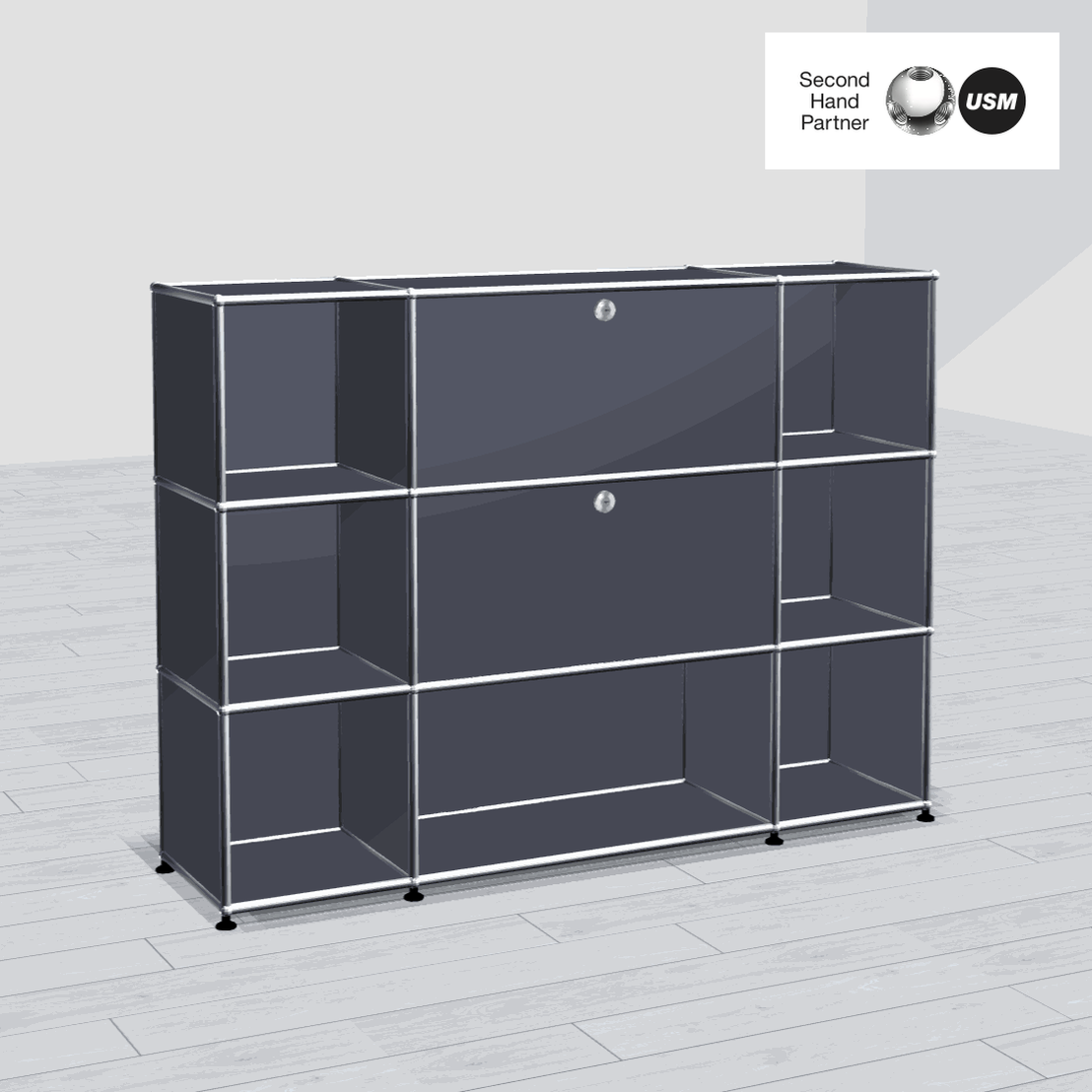USM Haller Highboard anthracite 3x3 with 2 flap doors, 148x109x37 cm, modern modular storage unit