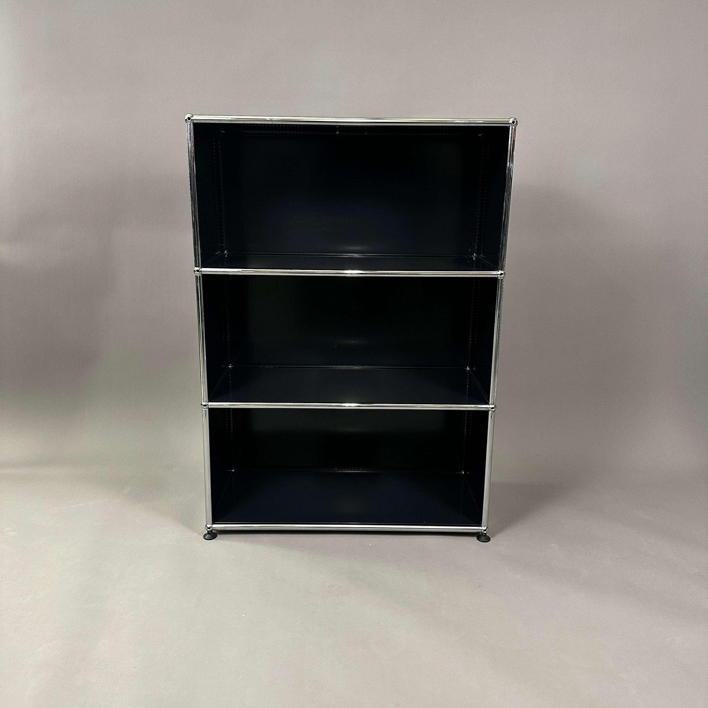 USM Haller Highboard in graphite black with 1x3 open compartments and metal frame