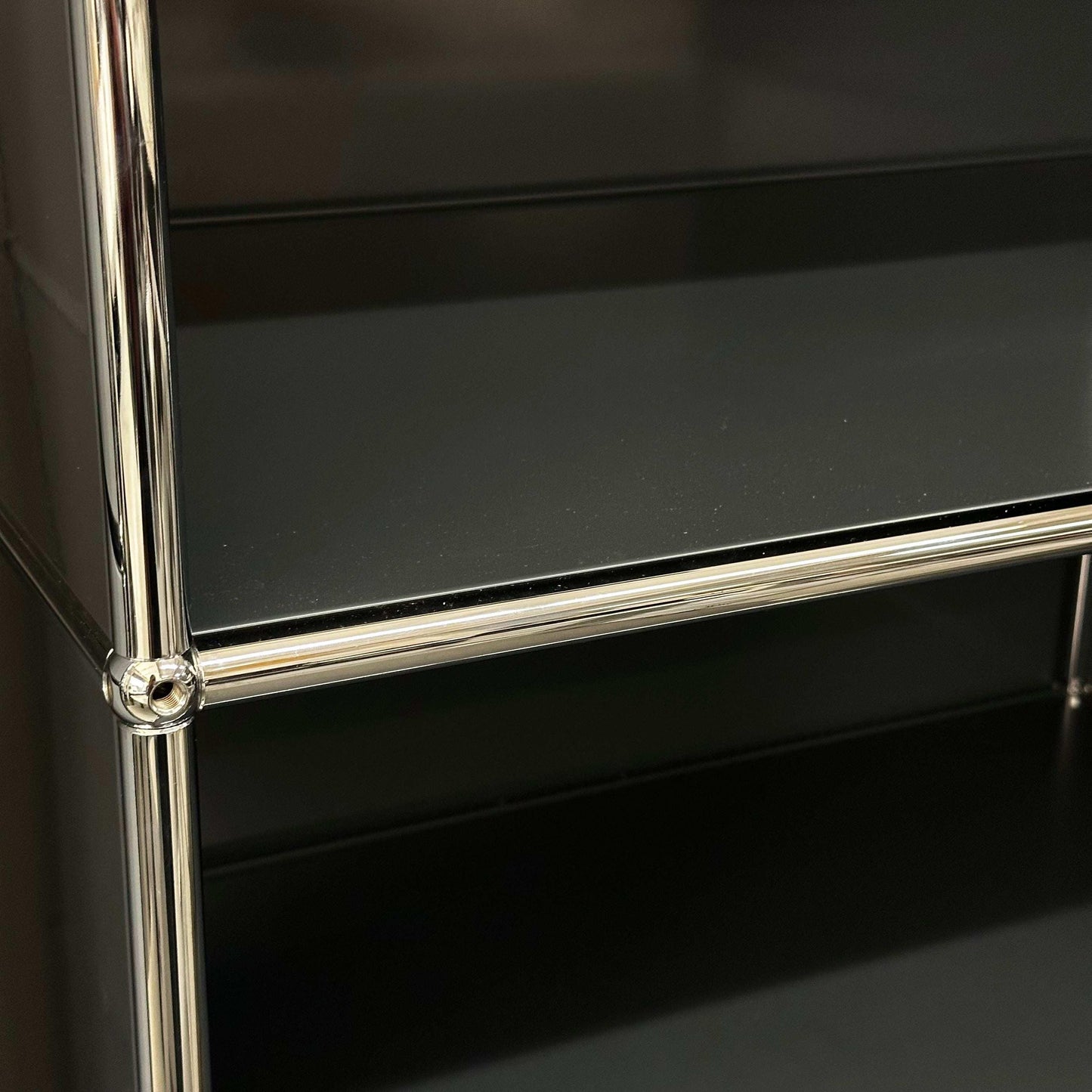 USM Haller Regal anthracite with 4 open shelves and chrome frame