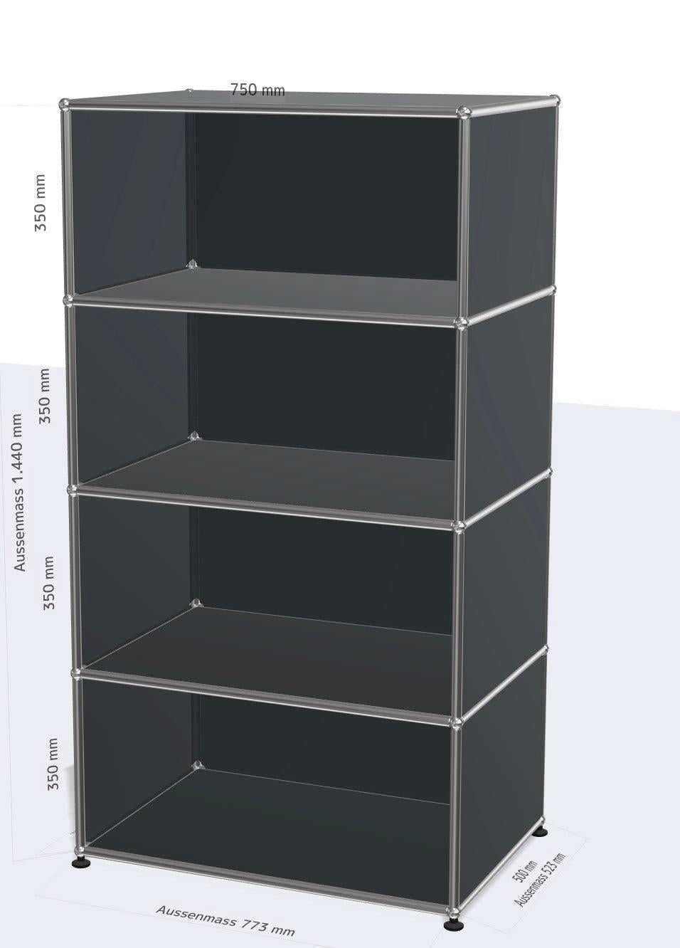 USM Haller Regal anthrazit with 4 open shelves, 77.3x144x52.3 cm, modern modular storage unit