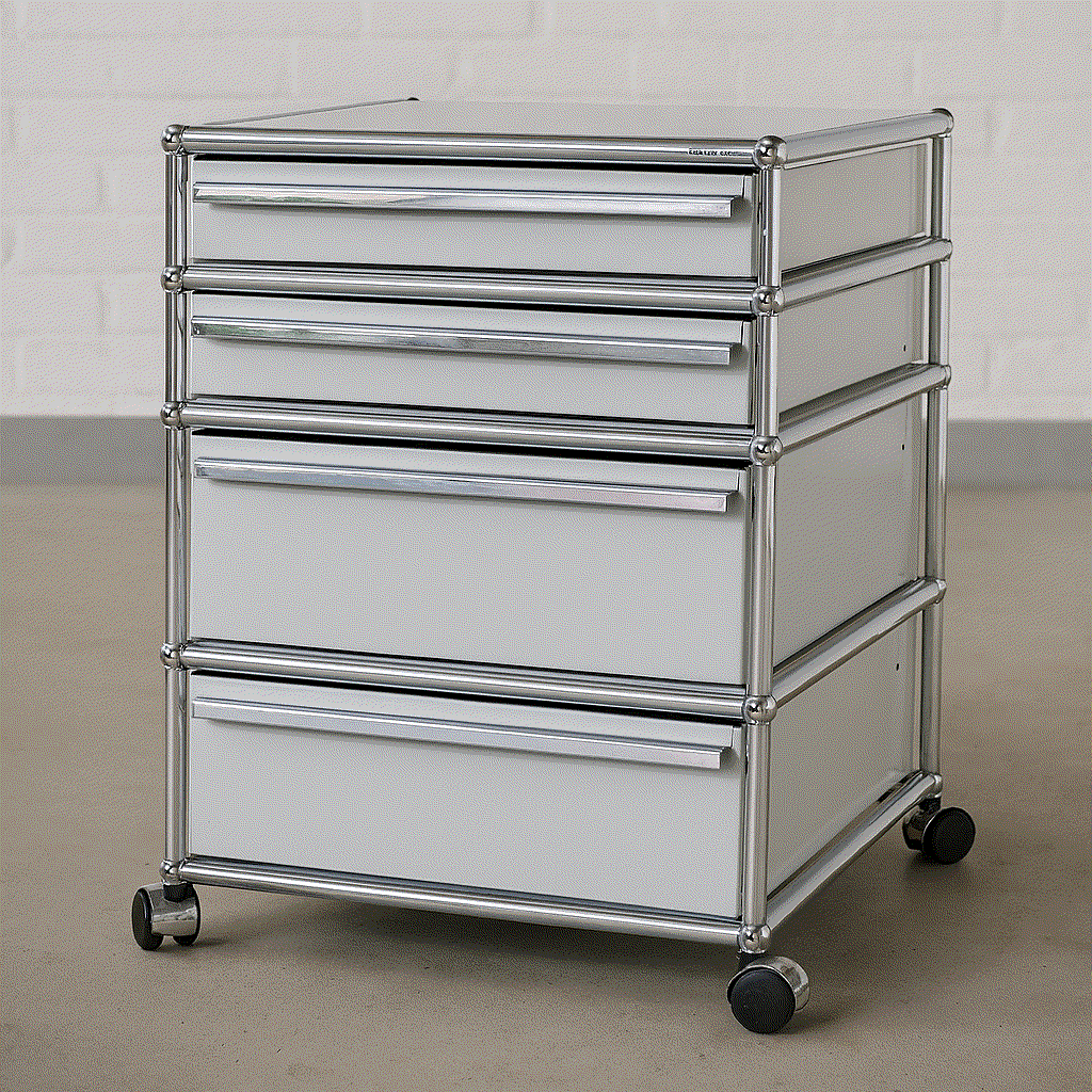 USM Haller lichtgrauer Rollcontainer mit 4 Auszügen und Rollen