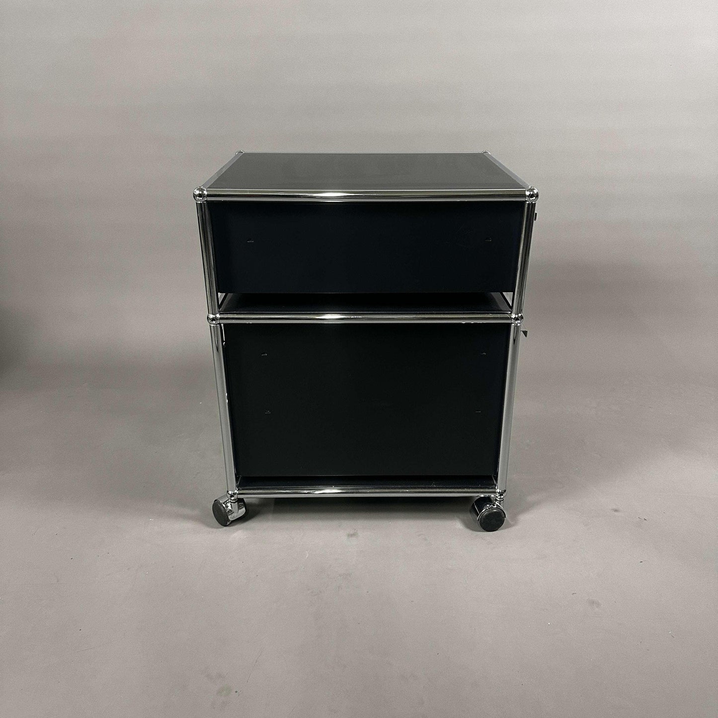USM Haller rollcontainer in graphite black with two drawers on wheels, modern office storage unit