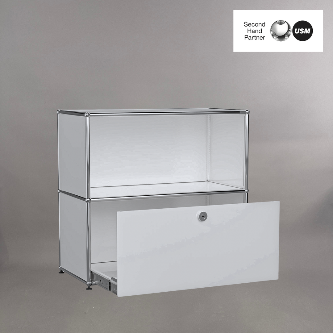 büromöbel aufbewahrung USM Haller | Sideboard 1x2 mit Auszug | Sideboard | 77x74x37cm | Lichtgrau | Metall | Aufbewahrung | Gebrauchte Büromöbel