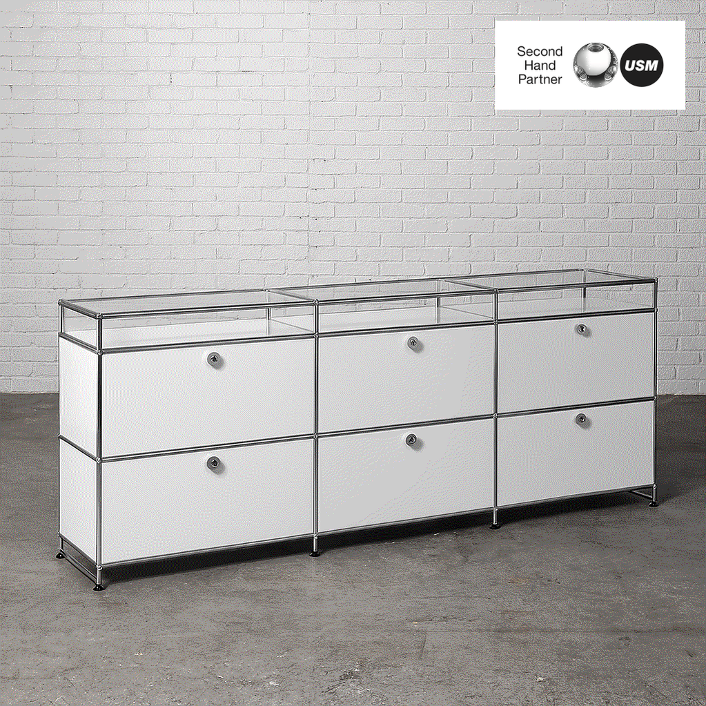 USM Haller Sideboard 3x2 | 6 Klappen, Sockel & Glasaufsatz | Weiß | 227 ...