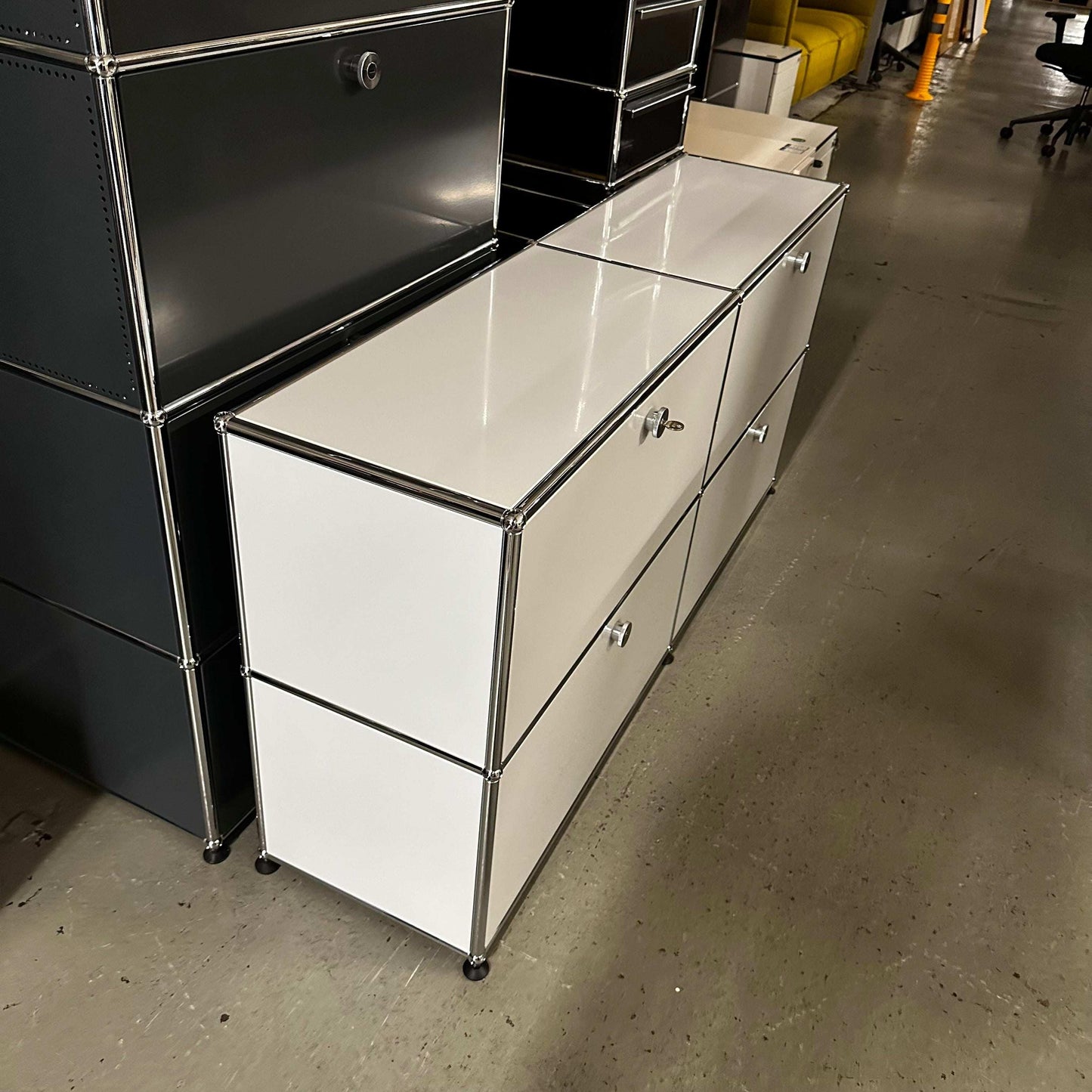 USM Haller Sideboard in light gray with minimalist design and spacious storage, modern and elegant for home or office use