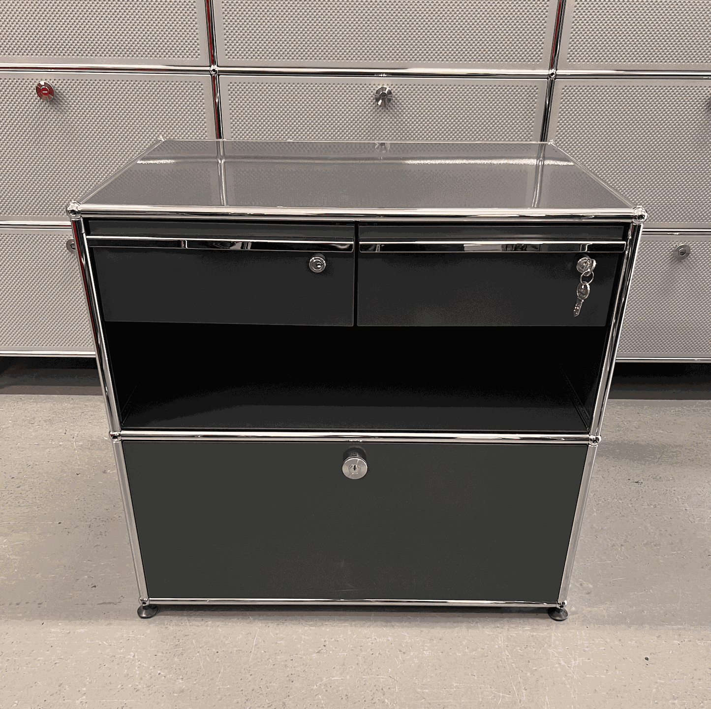 USM Haller Sideboard anthracite with two upper drawers and one lower pull-out compartment