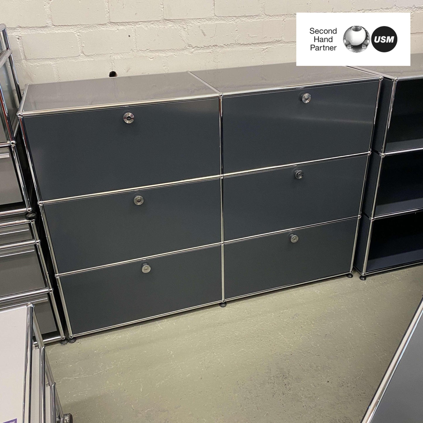USM Haller Sideboard anthracite with 6 compartments, dimensions 153x53x109 cm