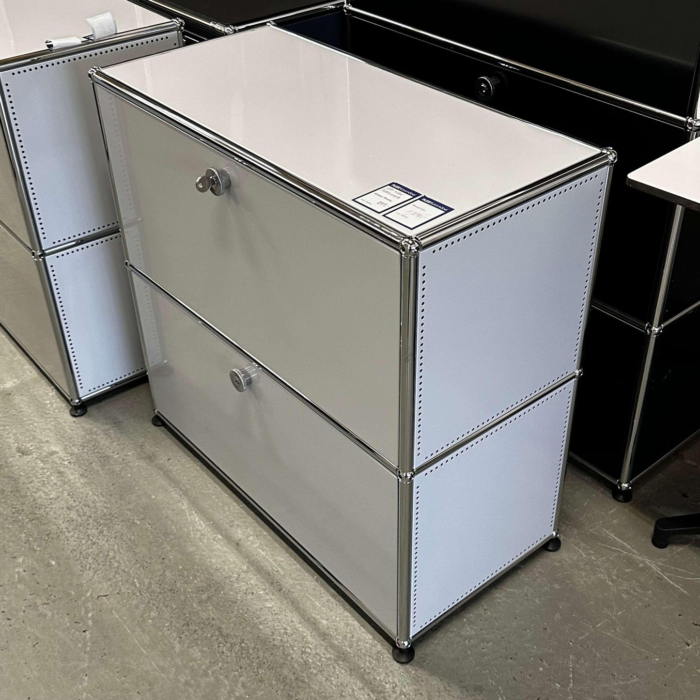 USM Haller Sideboard light gray with 2 compartments and metal frame