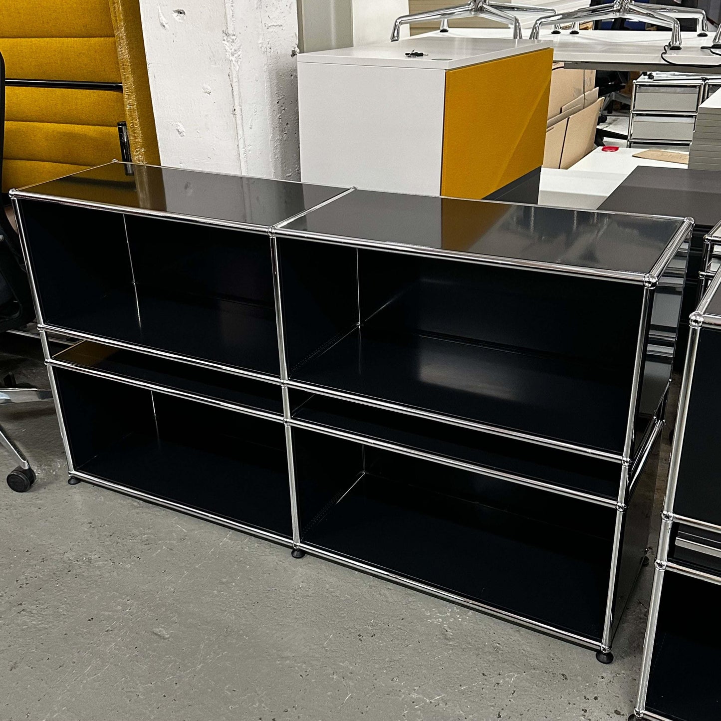 Black USM Haller Sideboard with 6 open compartments, 152x84x37cm