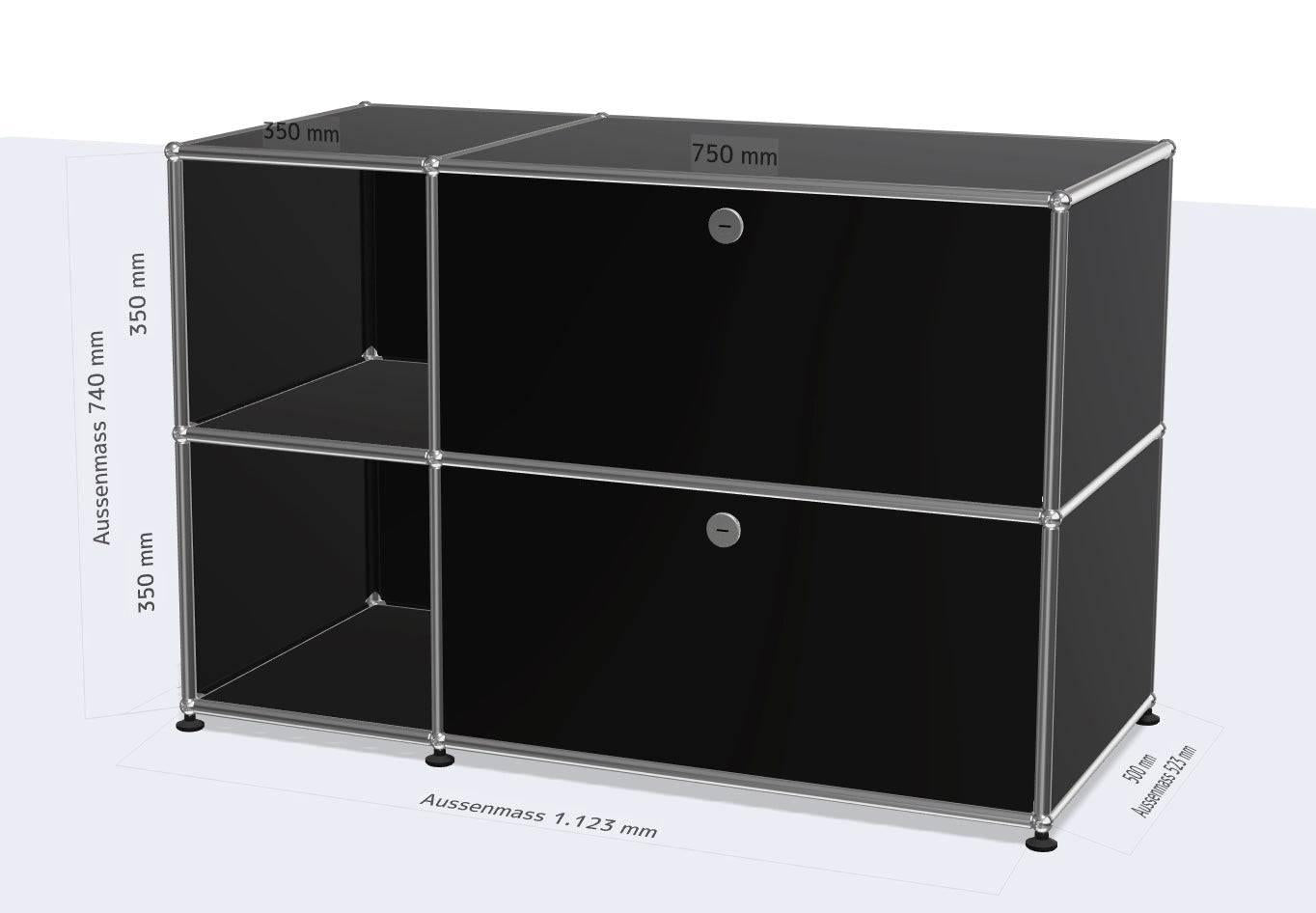 USM Haller Sideboard in black with metal frame, 112.3x74x52.3 cm dimensions