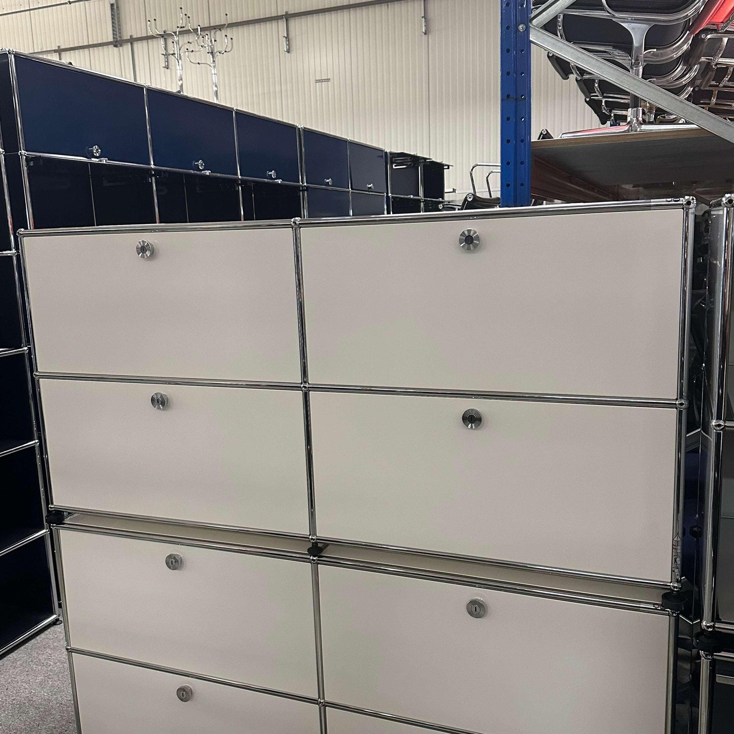 USM Haller Sideboard white with 4 flap doors and chrome frame