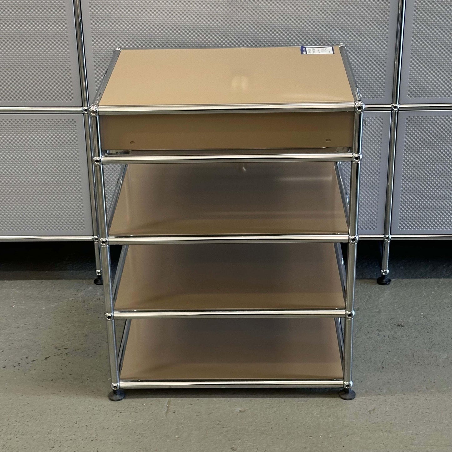 Beige USM Haller Standcontainer with one drawer and open shelves