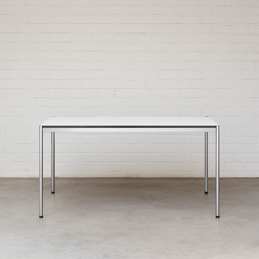 USM Haller Tisch 175x75cm perlgrau weiß mit Chromgestell moderner Arbeitstisch schlicht und elegant