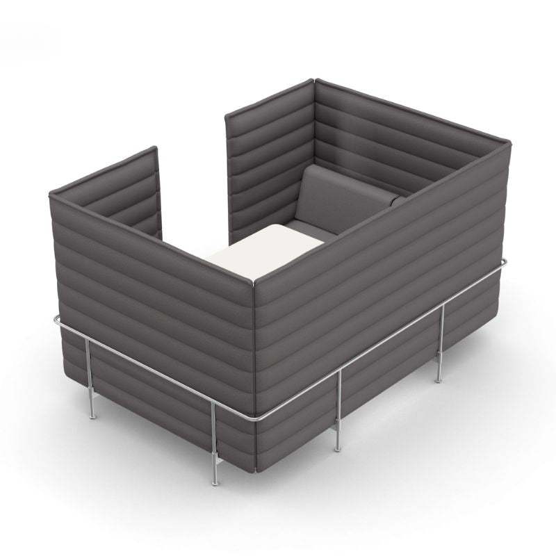 Vitra Alcove Cabin 2-Sitzer Highback Sofa grau mit hoher Polsterung und Arbeitsplatte für akustische Dämpfung und Komfort