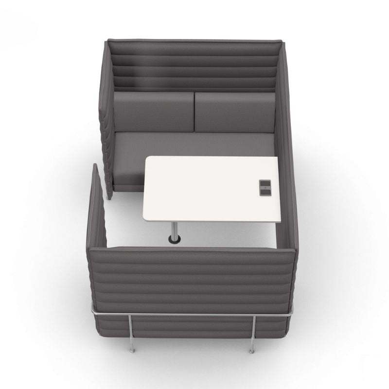 Vitra Alcove Cabin 2-Sitzer Highback Sofa in Grau mit hoher gepolsterter Rückenlehne und integriertem Tisch für akustische Dämpfung und Komfort