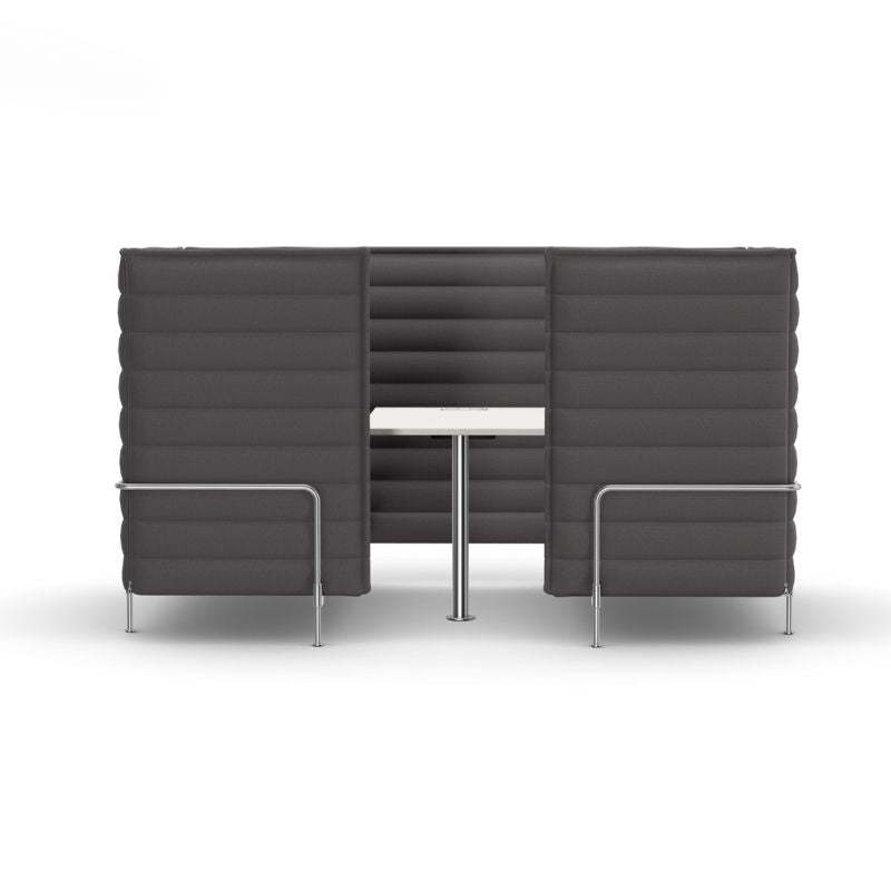 Vitra Alcove Cabin 2-Sitzer Highback Sofa mit grauem Stoffbezug und Arbeitsplatte für akustische Dämpfung und Komfort