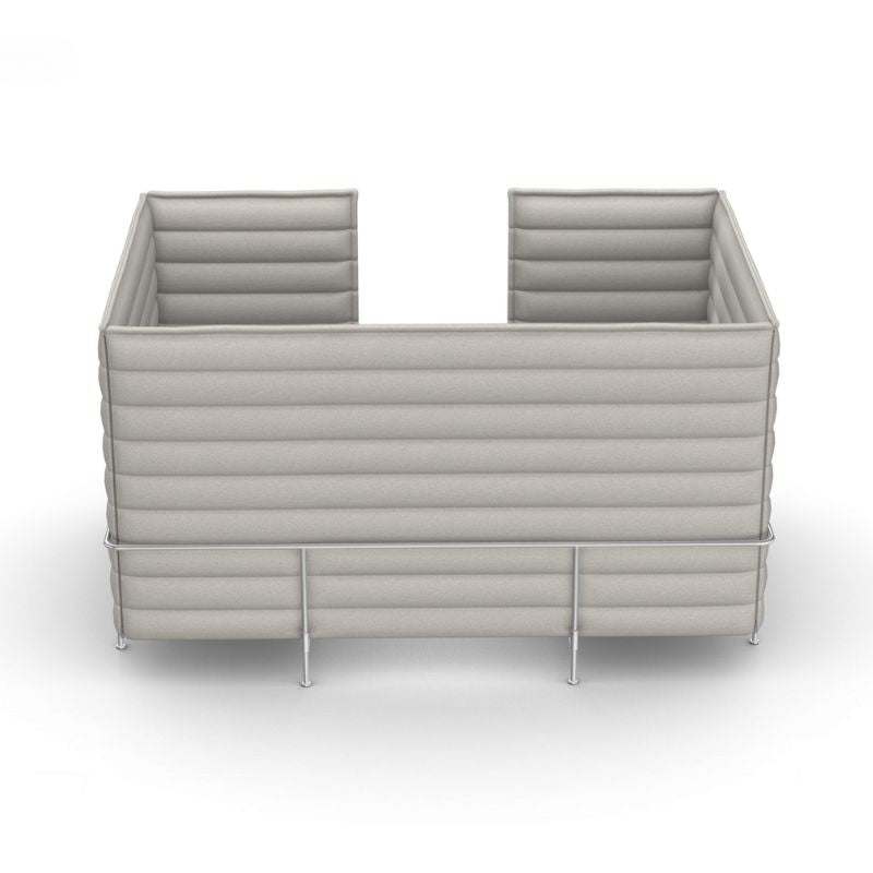Vitra Alcove Cabin 2-Sitzer Highback Sofa in hellgrauem Stoff mit gepolsterten Seiten- und Rückenpaneelen für akustische Dämpfung und Komfort