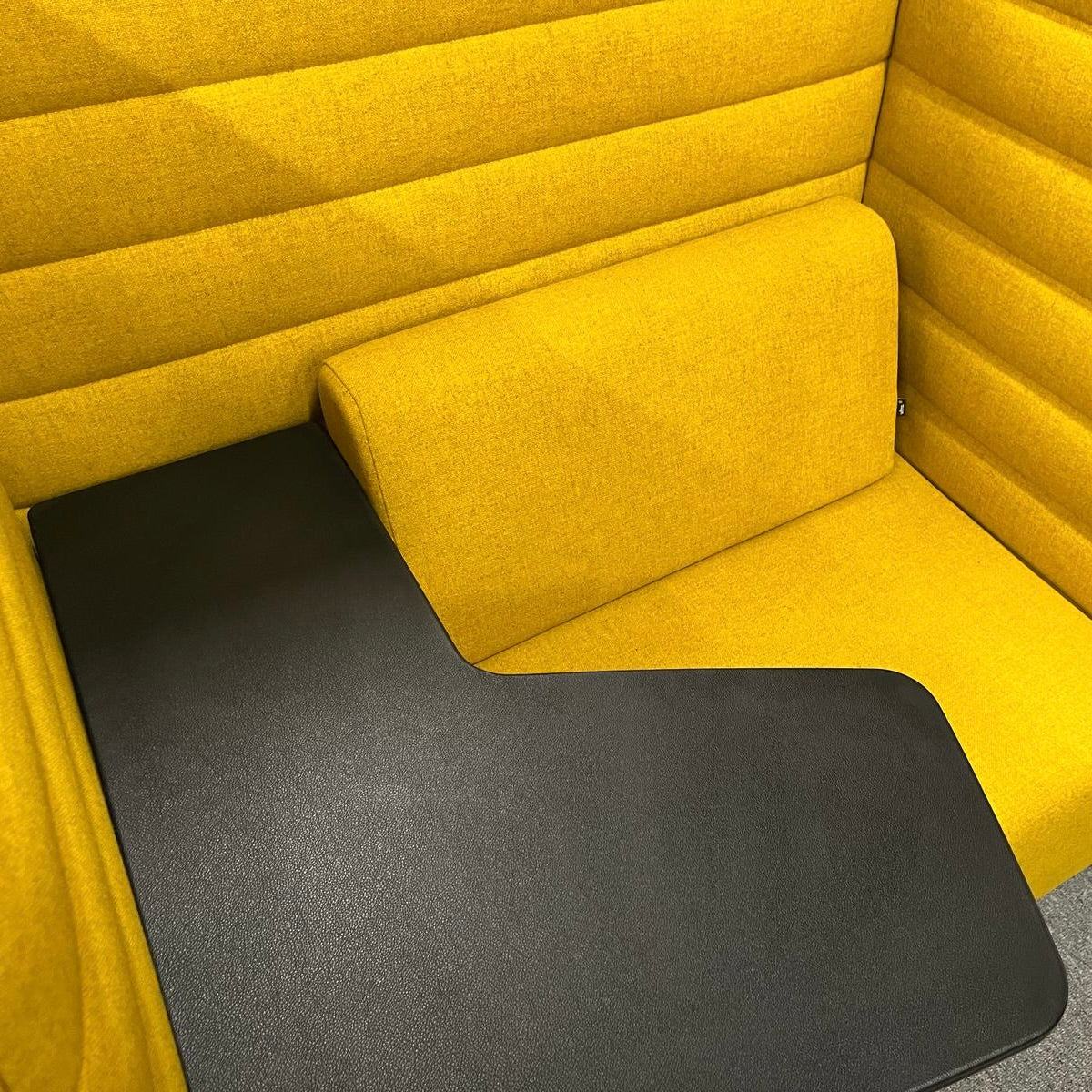 Vitra Alcove Highback Work in bright yellow with high backrest and integrated black work surface for privacy and focus