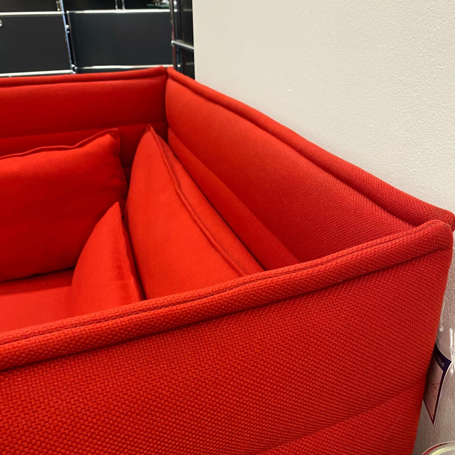 Red Vitra Alcove Lowback Love Seat loveseat with cushion set, modern fabric upholstery and clean lines, 120x98x87cm dimensions