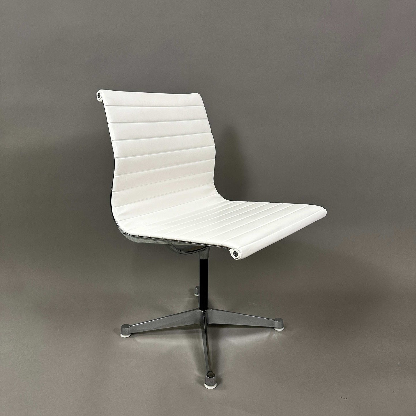 Vitra EA 101 white leather chair with aluminum base, non-swivel, without armrests, modern ergonomic design